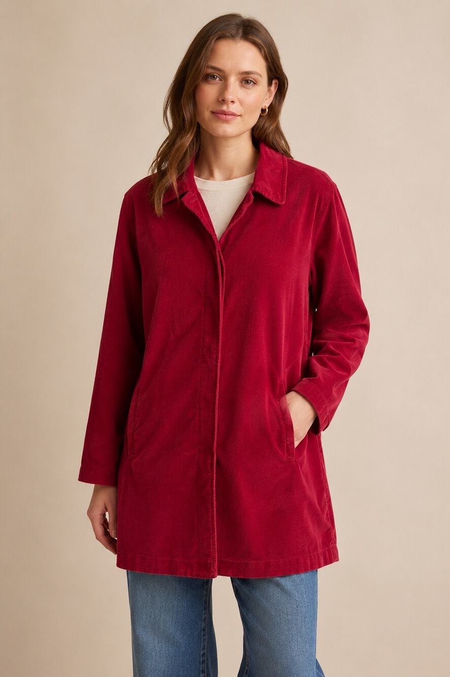 Willow Longline Corduroy Jacket – Deep Raspberry Red | Size Large